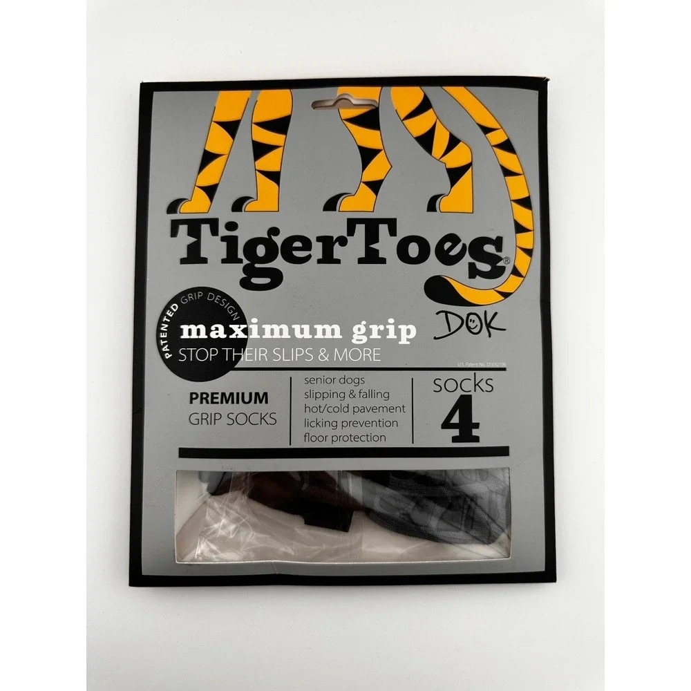DOK Tiger Toes Grip Dog Socks Premium Gray/black ‎ Size Medium NEW